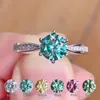 Anéis 100% Real Moissanite Ring Crown Design 12 Carat rosa azul verde noivado branco anel de diamante de casamento para mulheres 925 prata