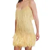 Grundläggande casual klänningar paljetter Tassel Feather Spaghetti rem Dres mode sexig sömmar miniklänning Evening Party Club Elegant 230519