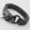 Bracelets Stainless Steel Silver Color Gold Color Black Dragon Clasp Rock Figaro Chain Men's Bracelet Bangle Hiphop Jewelry 8.66" Fitness