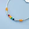 Bangle WANTME Smile Rainbow Bangle 925 Sterling Silver Cute Steel Pipe Bead Charm Bracelet for Women Girlfriend Birthday Jewelry Gift