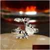 Band Rings Fashion 5 Pcs/Set Bohemian Moon Star Rhinestone Crystal Open Ring Set For Women Retro Hollow Jewelry Wedding Anniversary Dheun