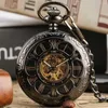 Pocket Watches Gold Roman Numerals Dial Automatic Men's Mechanical Watch Vintage Black Exquisite Design Self Winding Clock Male