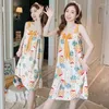 Kvinnors sömnkläder 2023 sommar sexig spaghetti rem avslappnad pläd nattklänningar för kvinnor söt bow koreansk lös nattklänning nattklänning nattlig