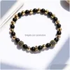 Perlé Haute Qualité 6Mm Mat Noir Nature Pierre Brins Bracelet Pour Femmes Hommes Élastique Sier Or Cristal Brillant Cuivre Perles Charme B Dhers