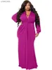 Повседневные платья Wmstar Plus Size Plays для женщин v Sece с длинным рукавом Slip Hem Bodycon Elegant Maxi Dress Оптовое капля L230520