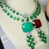 Necklaces KQDANCE Luxury 33*28mm Lab Green Emerald Pearl Red Ruby Paraiba Tourmaline Diamond Choker Necklace Stone Earrings Jewelry Set