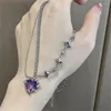 Pendanthalsband Gradient Purple Zircon Star Love Heart Necklace Women Y2K Crystal Cross Titanium Steel Choker Choker Egirl Jewelry