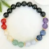 MG1901 8 MM Natural Gemstone 7 Chakra Energy Bracelet Handmade Womens Black Tourmaline Wrist Mala Yoga Jewelry