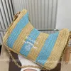 wholesale with Triangle Straw Crossbody Bags Shoulder Messenger Bag High Quality Women Summer Woven Gold Chain Fashion Designer Hobo Purse Three-in-one