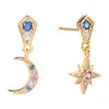 Knot Poulisa Moon Star Cubic Zirconia Drop Earrings 925 Sterling Silver Asymmetrical Micro Pave Zircon S925 Drops Dangle Ear Earring