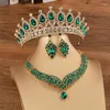 Серьги ожерелья установите золото зеленый цвет свадебного головного убора.