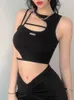 Sport Donna Estate Top Hollow Knits Tanks Camicie Out Black Y2K T-shirt senza maniche Skinny Cool Punk T-shirt Techwear Spring New Sexy Crop Top