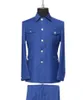 メンズスーツブルーサファリメンスリムフィット2pc 4ポケットフォーマルビジネスコートパンツラグジュアリーブランドカジュアルジャケットウェディングドレス衣装