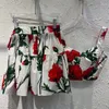 Robes de travail Rouge RoosaRosee Pur Coton Col Slash-cou Sans Manches Dot Imprimer Sangle Mini Jupe Twinset Boho Costumes 2023 Printemps Eté Ensembles