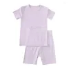 Kläder sätter barn Baby Boys Girls Solid Bamboo Fiber Pyjamas Set Smörjare Summer Top Shorts Sleepwear Suit 2pieces Children Loungewear