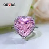 Rings OEVAS 100% 925 Sterling Silver 12*12mm Pink Heart High Carbon Diamond Ice Flower Cut Rings For Women Sparkling Fine Jewelry Gift