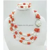 Серьги набор ожерелья Classic 3 ряда натуральные коралловые барочные жемчужины Последняя мода африканская невеста доставка Je Dhgarden Dhjor