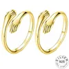 Rings 2pcs Goodlooking Trendy 925 Sterling Silver Ring Unisex Gold Plated Resizable Jewelry Loop Hands Hug Shaped Rings Party Gift