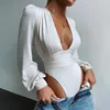 Mumins femininos Rompers Mulheres Bodysuits Sexy Deep Vneck Sleeve Bodycon Body Basic Body Tops