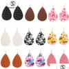 Dangle Chandelier Printing Pu Leather Teardrop Earring For Women Bohemian Sliver Plating Hook Drop Fashion Statement Jewelry Gift Dhzy1