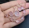 Наборы MeiBaPJ, натуральный розовый кварц, драгоценный камень, комплект ювелирных украшений из серебра 925 пробы, ожерелье, серьги, кольцо, браслет, свадебные украшения для женщин