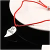Kedja rostfritt stål vän hjärtarmband med kort 2 st /set handgjorda svart röd rep charm vänskap armband för kvinnor droppe dhonv