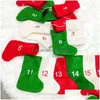 Decoraciones navideñas 24 Unids Medias Árbol Colgante Colgante Calcetines Cuenta regresiva Medias Dulces Bolsa de regalo Titular Navidad Decoración para el hogar Drop Deliv Dhs3M