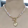Halsketten für Damen, trendige goldfarbene Herz-Anhänger-Halskette, natürliche Süßwasserperlen, handgefertigt, hochwertiger Schmuck, Valentinstagsgeschenke