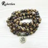 Braccialetti Ruberthen Fashion Tiger Eye 108 Mala Bracciale Om Bracciale buddista o collana Yogi di alta qualità 4 Bracciale in pietra naturale avvolgente