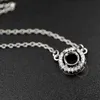 Polska 58mm ädelstenar CZ Stone Round Prong Bezel Inställningar Solid 925 Sterling Silver DIY Pendant Charm Tray med 15 '' Halsbandskedja 1411215