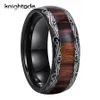 Rings 8mm Leaf Veins Black Tungsten Carbide Ring Koa And Dark Red Wood Inlay For Men Women Wedding Band Polished Dome Comfort Fit