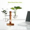 Vases Transparent Style nordique support en bois Vase en verre hydroponique plantes support maison bureau décor bouteille en forme de coeur
