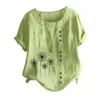 Dames blouses femme vintage katoenen linnen knop tops zomer zomerse mouw shirt dames dames en elegante tuniek