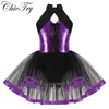 Dancewear Kids Girls Shiny paljetter Ballet Tutu Dress Halter Neck Gymnastics Workout Leotard Modern Latin Jazz Dancing Performance Costume 230520