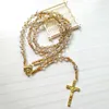 Hänghalsband Cottvocatholic Gold Color Christ Jesus Cross Halsband Transparent brun radband med pärlskedjededare