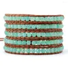 Strand Bohemia Bransoletka Aliexprees Natural Aventurine Beads Designer Jewellery Leather Wrap Bracelets American Accessories Gem Cuff