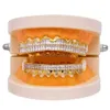 Grillz Dental Grills 8 Tide Square Zirconium Gold Mitalted with Diamond Tooth Grillz sier Color Bling aaa cubic zircon Mouth Hip Hop Dhcdu