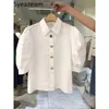 Damen Blusen Hemden Südkorea Sommerbluse Damenmode Design Puffärmel Hemd Damen Hemdkragen Einreiher Tops 230519