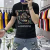 半袖Tシャツメンズシルクコットン印刷ファッショントレンドレターラウンドネックスリム男性Tシャツ因果青少年多目的男性衣類プラスサイズ7xl