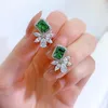 Stud PANSYSEN 100% 925 Sterling Zilver 1CT 5*7MM Emerald Gesimuleerde Moissanite Diamant Edelsteen Stud Oorbellen Vrouwen sieraden Party Gift