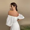 Abiti casual di base Churses Sexy Slash Neck Backless Midi Dress Autunno Elegante Puff Mezza manica ALine Abiti da festa lunghi per le donne 230520