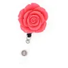 20pcs Lot Anahtar Yüzükleri Çok renkli reçine gül çiçek şekli geri çekilebilir rozet makarası tutucu, dekorasyon için timsah klipsli287a