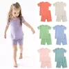 Clothing Sets Kids Baby Boys Girls Solid Bamboo Fiber Pajamas Set Toddler Summer Top Shorts Sleepwear Suit 2Pieces Children Loungewear