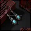 Bracelet oorbellen ketting retro turquoise sieraden sets voor vrouwen Boheemian Personality Blue Crystal Vintage Party Wedding Set DRO DHX76