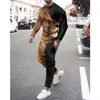 Tute da uomo Moda T-shirt a maniche lunghe Pantaloni della tuta Imposta stampa 3D Tuta oversize Abbigliamento casual Allentato 2 pezzi per uomo S