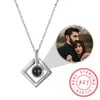 Necklaces 925 Sterling Silver Necklace Stereo Square Projection Necklace Custom Commemorative Photo Pendant Couple Bff Jewelry for Men