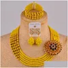 Boucles d'oreilles Collier Opaque Jaune Et Plaqué Or Cristal Africain Ensemble Perles Ensembles De Bijoux Nigérians Cs01Earrings Drop D Dhgarden Dha4B