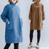 Casual Kleider 2023 Herbst Winter Koreanische Halb Hohe Kragen Plus Samt Lose Kleid Einfache Feste Farbe Frauen Flut