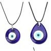 Pendentif Colliers De Mode Rond Evil Blue Eye Collier Hommes Verre En Cuir Corde Chaîne Turc Protection Chanceux Filles Womennecklaces Je Dhbo2