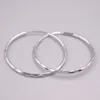 Hoop Earrings Real 18K White Gold For Women Carved Star Surface 28mm Outer Diameter Big Circle Stamp Au750